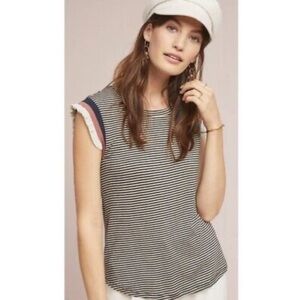 Anthropologie - Dolan - Striped Tee with Flutter Cap Sleeves